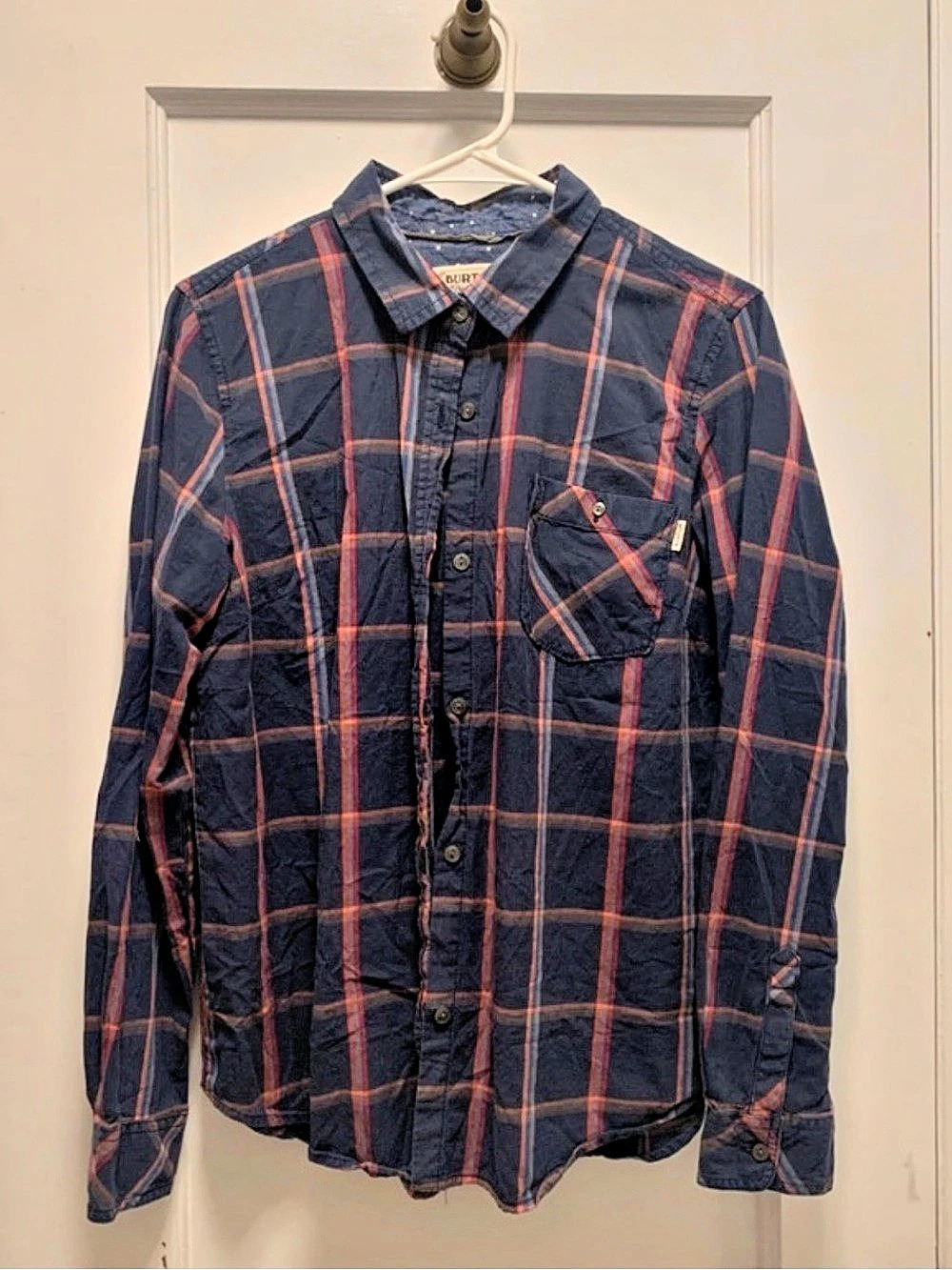 Burton Dunmore Plaid Cotton Shirt in Blue & Red Size Large